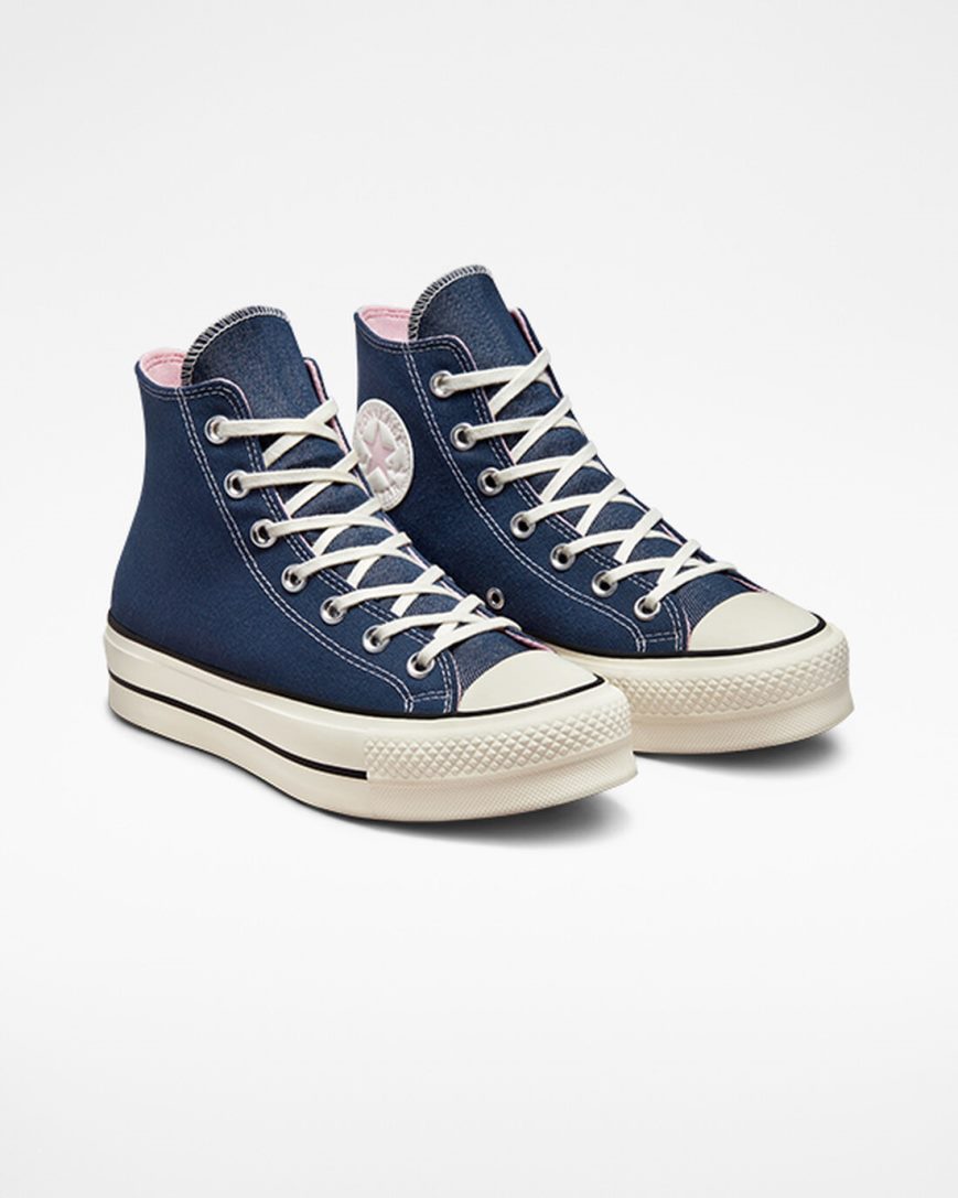 Dámské Boty Na Platformy Converse Chuck Taylor All Star Lift Denim Vysoké Tmavě Blankyt Oranžové Růžové | CZ DYLN20